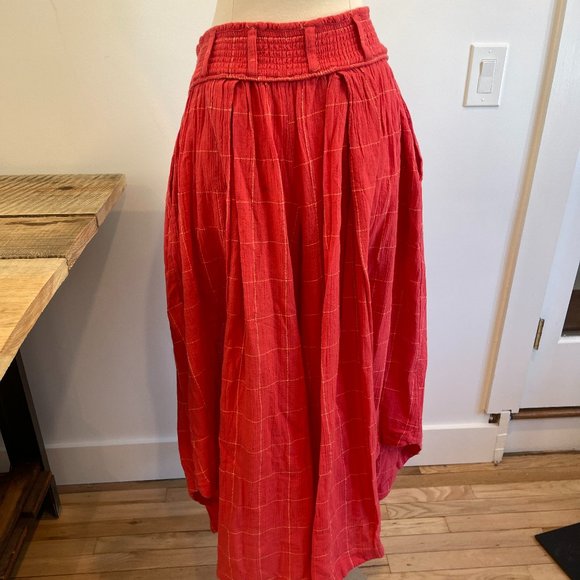 046 Free People Lunar Cove Wide-Leg Pants in Red Combo Size Medium - Picture 6 of 8